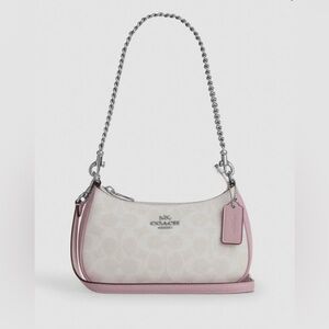 COACH Teri Mini Crossbody Bag Signature Canvas Silver Chalk Carnation SVY2M